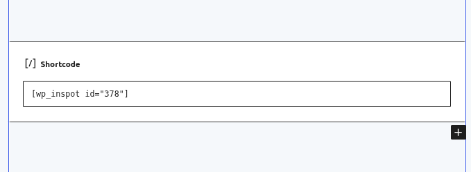 Blok WP InSpot w edytorze Gutenberga z wybranym obszarem roboczym